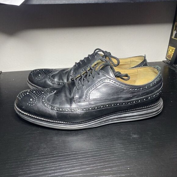 Cole Haan Zerogrand Oxford Mens 11.5 Black Leather Wingtip Longwing Shoes C21134 - Picture 6 of 12